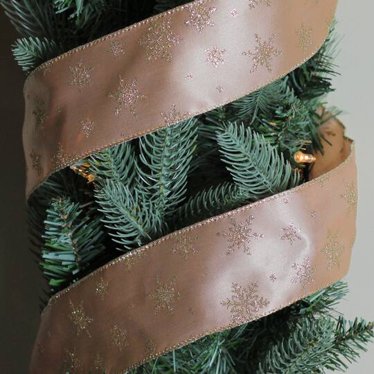 2.5" x 10yd. Wired Sparkling Snowflakes Christmas Ribbon